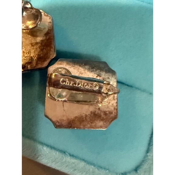 Vintage Christian Dior Black Cabochon Clip Earrings Signed Dior 1970s - Picture 6 of 12